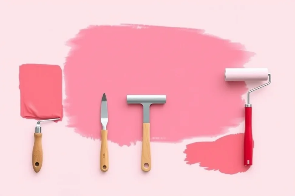 Outils de peinture disposés dans l'ordre des étapes du chantier