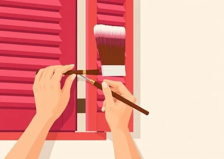 Mise en peinture au pinceau de volets et d'encadrements en bois