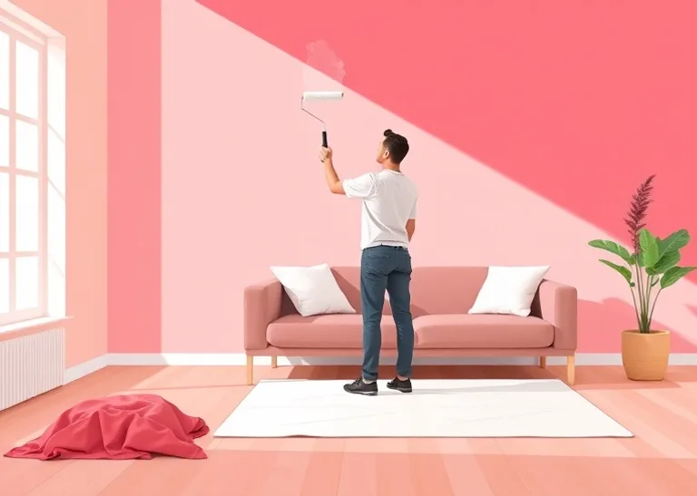 Peintre appliquant la peinture au rouleau sur un mur de salon
